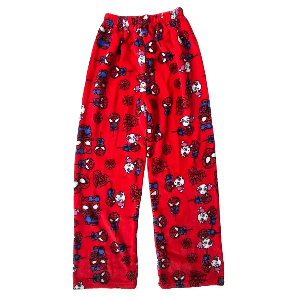 2024 New Spider Man Sleeping Pants Anime Hello Kitty Pajama Pants Flannel Soft Casual Pants Cartoon Home Trousers Couple Gifts